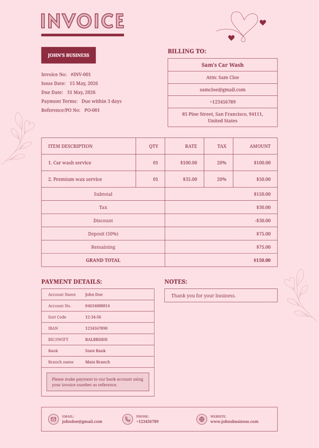 PaidInvoice - Blush Invoice Template